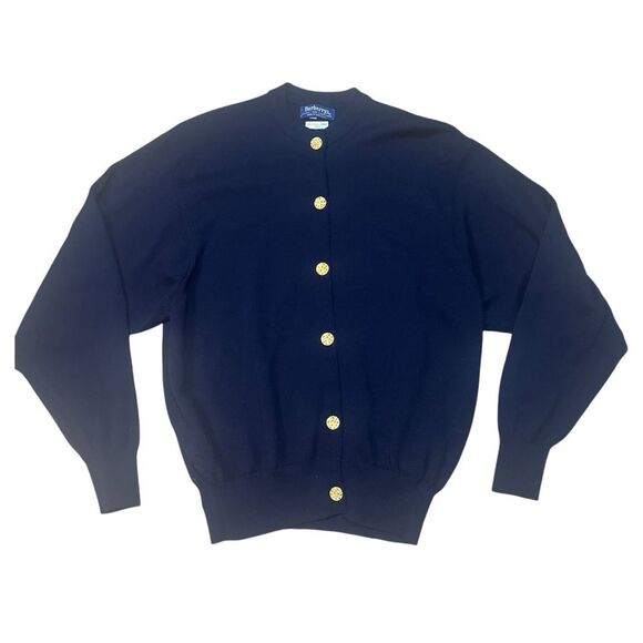 Vintage Burberry Merino Wool Button Up Cardigan Navy Gold Size 42EU or XL - Picture 1 of 7